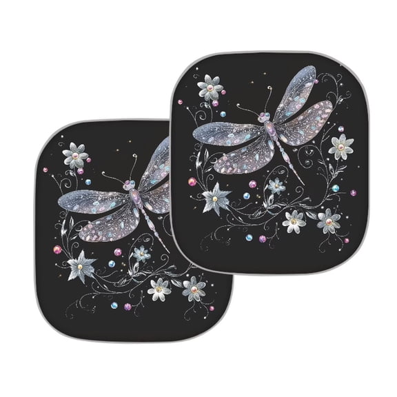 Chririnla Dragonfly Car Sunshade for Windshield, Black Windshield Sun Shade Reflective Heat Blocker UV Protection Foldable Auto Sunshade for Sedan SUV Truck, Animal Print Car Accessories Interior