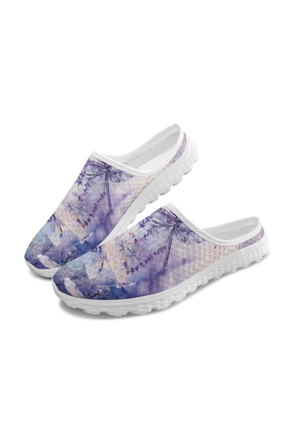 Dragonfly Slip On Shoes Womens Mules Mesh Walking Sneakers Slip-on Loafer Comfort Nurse Shoes Breathable Slippers Travel Outdoor Footwear
