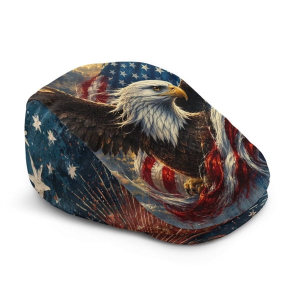 Chririnla Eagle American Flag Print Flat Cap for Men,Lightweight Patriotic Newsboy Hats for USA Independence Day Celebrations
