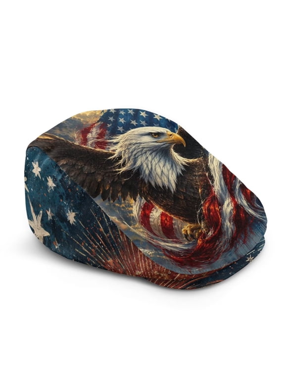 Eagle American Flag Print Flat Cap for Men,Lightweight Patriotic Newsboy Hats for USA Independence Day Celebrations