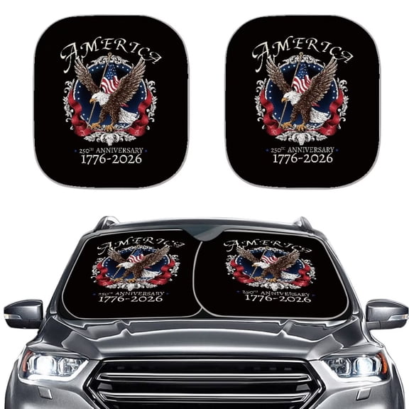 Chririnla Eagle Flag Car Windshield Sunshade 2 Piece USA Anniversary Patriotic Foldable Car Sun Cover Visor Universal Fit Vehicle Interior Sun Protection Great for Outdoor Parking