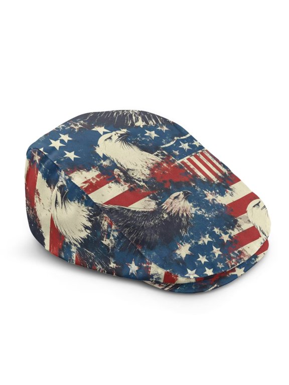 Eagle Flag Pattern Flat Cap Patriotic Newsboy Hat for Men - USA Flag Ivy Hat Summer Golf Driving Cap Adjustable