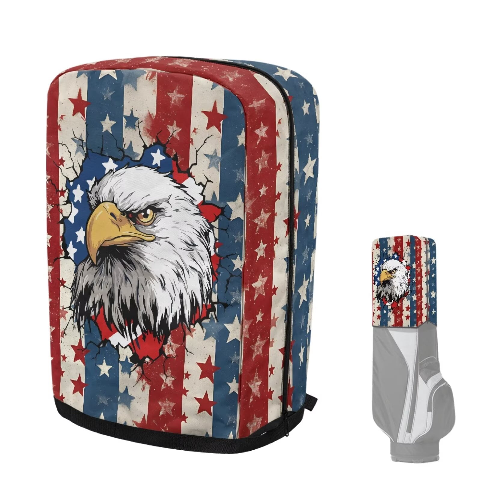 Chririnla Eagle Golf Bag Rain Cover American Flag Waterproof Dustproof Hood with Snap Button & Zipper Universal Fit for Most Tour Bags, Carry Bags, Cart Bags & Stand Bags