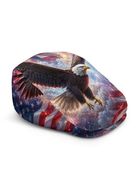 Eagle USA Flag Flat Cap for Men Patriotic Hat Lightweight Adjustable Hat for Commemorative Events
