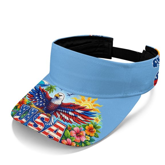 Chririnla Eagle USA Flag Open Top Breathable Hat, UV Blocking Sun Visor Hat Polyester Fabric UV Protection Adjustable Strap Sun Visor Cap for Summer