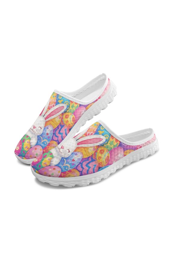 Easter Bunny Egg Print Mesh Slip On Clogs | Breathable Lightweight Summer Shoes | Unisex Casual Gift