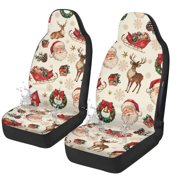 Chririnla Easy to Install Car Seat Covers for Auto, Polyester Elastic Automotive Seat Cover, Christmas Santa Reindeer Print