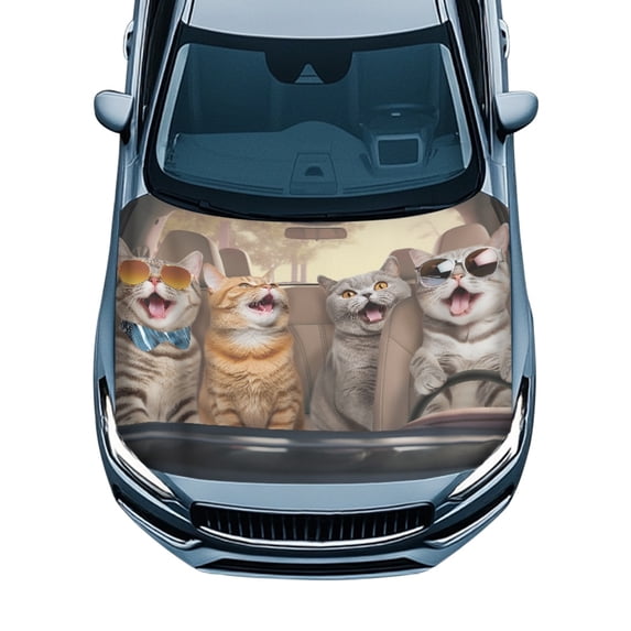Chririnla Elastic Band Car Hood Cover for Outdoor Swimsuit Fabric 59.05x39.37 in Car Hood Cover Protector Cat Singing