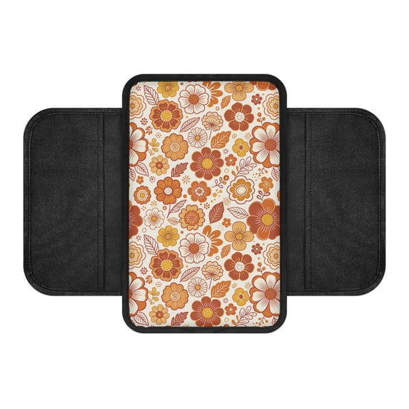 Chririnla Elastic Polyester Car Armrest Box Cover Protector Comfortable Waterproof Car Center Console Cover for Truck, Retro Orange Floral Automotive Center Console Cover