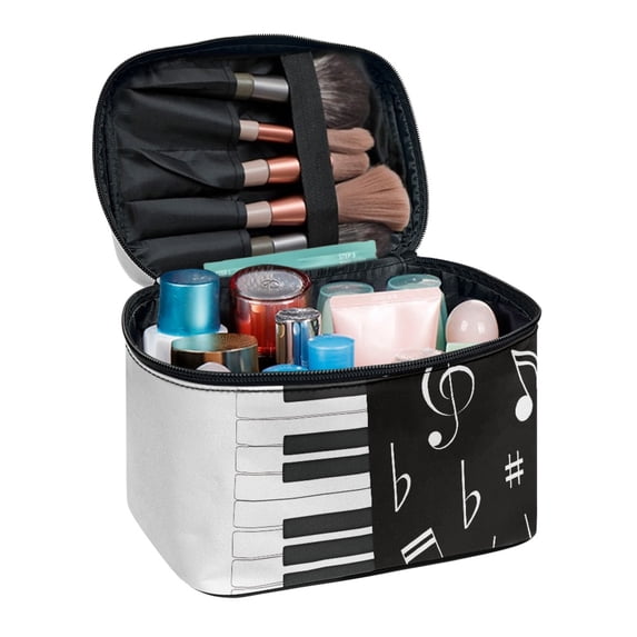 Chririnla Elastic Polyester Toiletry Bag with Portable, Music Notes Print Casual Cosmetic Bag for Travel Office