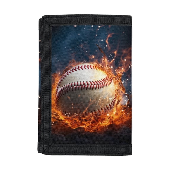 Chririnla Elastic Polyester Trifold Card Wallet Featuring Flaming Baseball, Slim Lightweight Wallet for Little Boys and Teen Sports Use