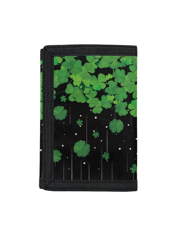Elastic Polyester Trifold Coin Wallet with Lightweight Portable Kids Trifold Wallet for Sports, Clover Leaf Gradient Print Children's Wallet