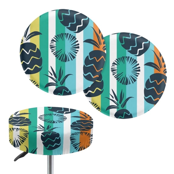 Chririnla Elastic Round Bar Stool Covers, Pineapple Design Polyester Stretch Stool Cushion Slipcover for Cafes Dining Room