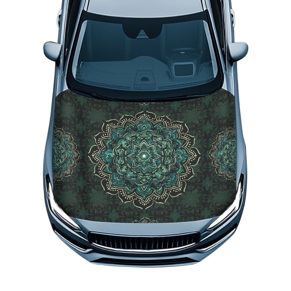 Chririnla Elastic Stretch Fabric Car Hood Cover Protector for Automotive Cars Accessories Decoration Car Engine Hood Cover Mandala Pattern