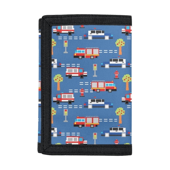 Chririnla Emergency Vehicle Youth Wallet for Sports, Polyester Trifold Money Organizer with Magic Sticker, Wear Resistant Children Wallet