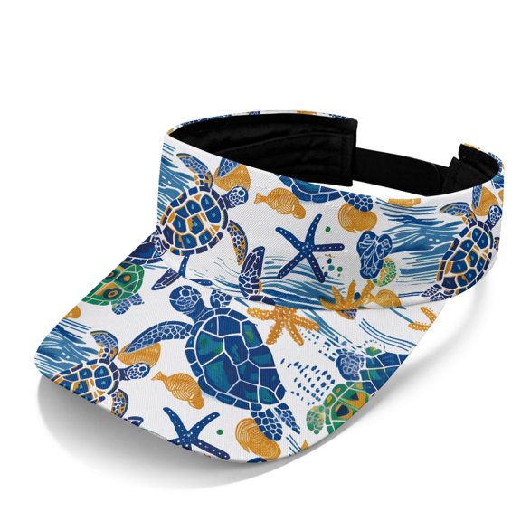 Chririnla Empty Crown Design Polyester Fabric Sun Visor Hat for Cycling Running, Breathable UV Protection Comfortable Fit Sun Visor Cap, Turtles Starfish