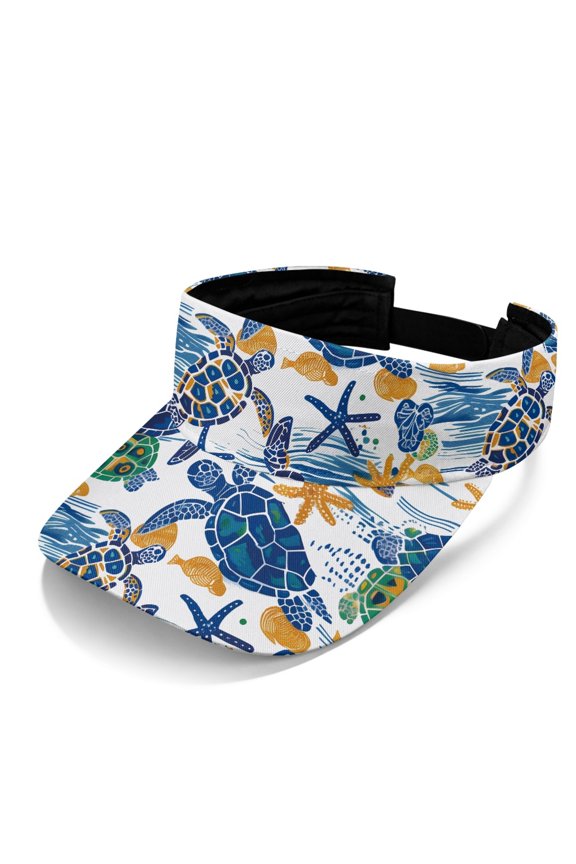 Empty Crown Design Polyester Fabric Sun Visor Hat for Cycling Running, Breathable UV Protection Comfortable Fit Sun Visor Cap, Turtles Starfish