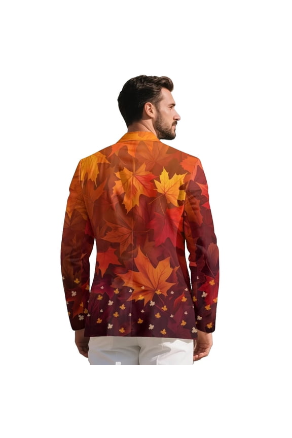 Fall Maple Leaves Blazer Suit for Men One Button Polka Dot Blazer Jackets Lightweight Sport Coat with 2 Pockets Regular Fit