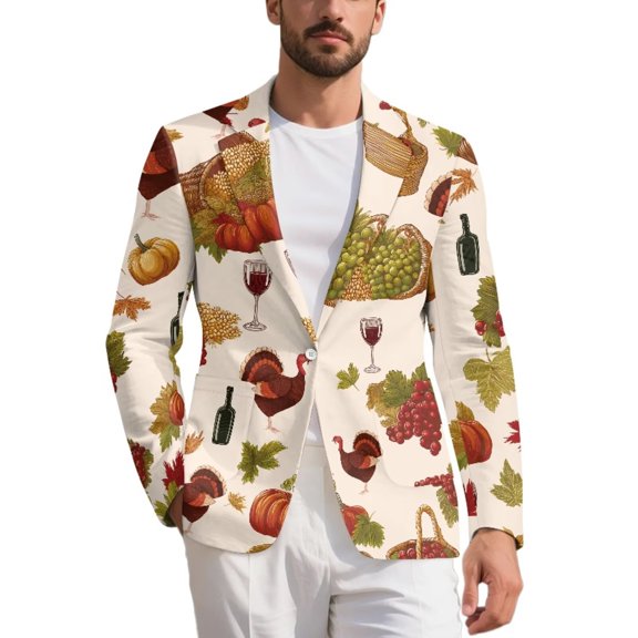 Chririnla Fall Turkey Casual Sport Coat for Men Retro Wine Pumpkin Lightweight Blazer One Button Business Wedding Suit Jackets