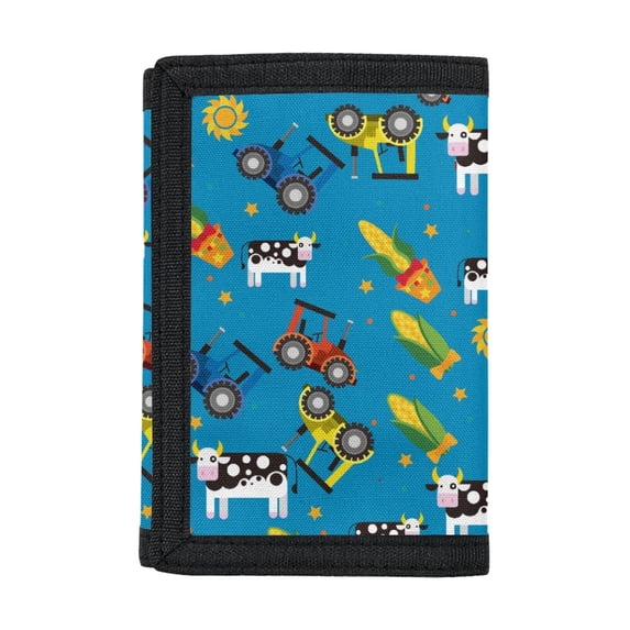 Chririnla Farm Tractor Cow Youth Wallet, Polyester Trifold Money Organizer, Wear Resistant Slim Wallet for Sports and School