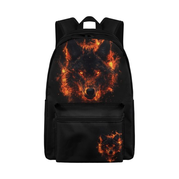 Chririnla Fiery Wolf Head Big Student Hiking Backpack Travel Bookbag Storage for Girls Boys Kids Teens Students
