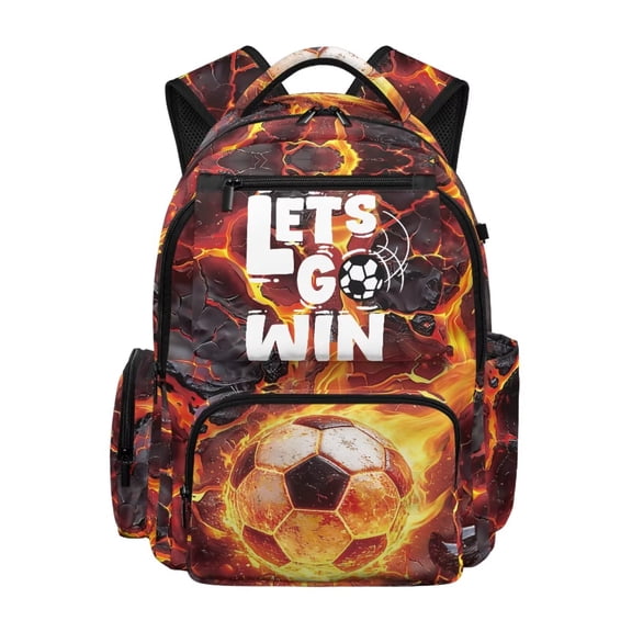 Chririnla Fire Soccer Ball 17 Inch School Bag Backpack for School Teenager Boys Backpack Soft Backpacks Lightweight Travel Ruckpack Daypack with Front Zipper