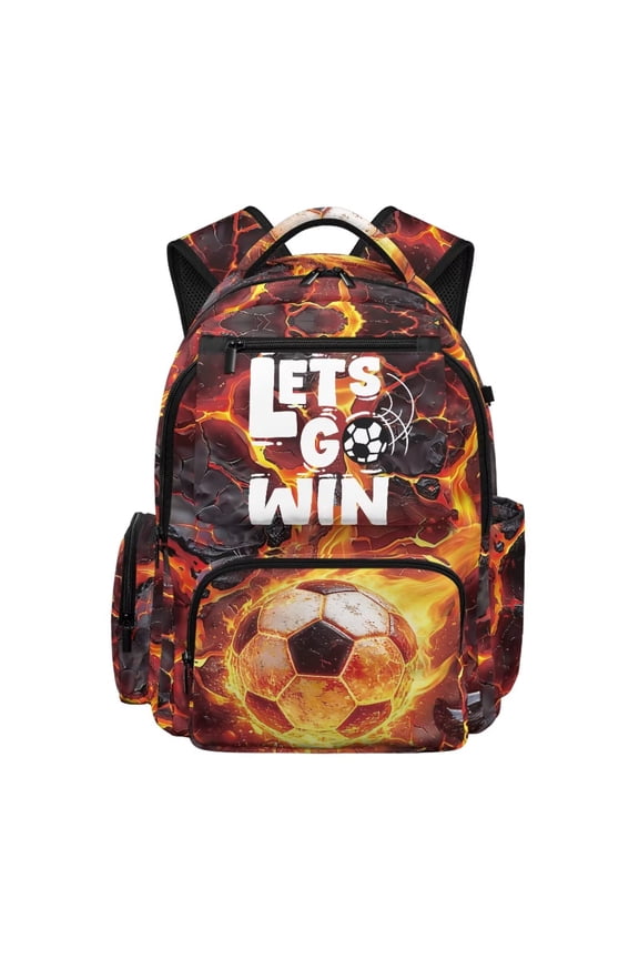 Fire Soccer Ball 17 Inch School Bag Backpack for School Teenager Boys Backpack Soft Backpacks Lightweight Travel Ruckpack Daypack with Front Zipper