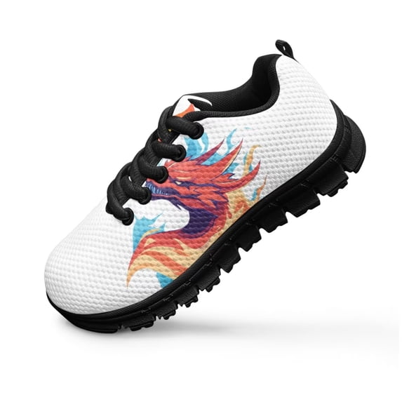 Chririnla Flame Dragon Shoes for Boys Size 1.5 Big Kid Cool Sneakers Breathable Lightweight Athletic Running Shoes School Knitted Mesh Trainer