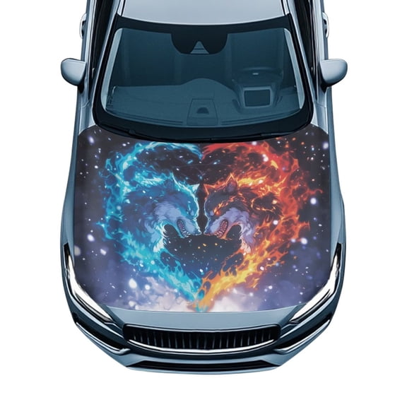 Chririnla Flame Wolf Car Hood Cover Removable Hood Protector Easy Install Automotive Decorations Universal Fit Automobile Essentials for Men Fits Cars/SUV/Saloon