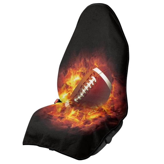Chririnla Flaming Football Terry Cloth Car Seat Cover Sweating, Anti Slip Bucket Seat Protector for Vans and Cars, Machine Washable Towel Cover