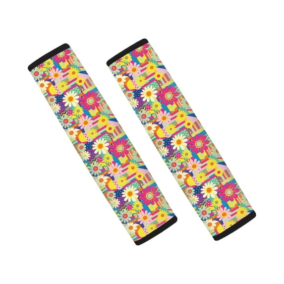 Chririnla Floral Patch Car Seat Belt Pads Stylish Accessory Seat Belt Shoulder Pad Magic Tape Universal Compatible with Auto Vans
