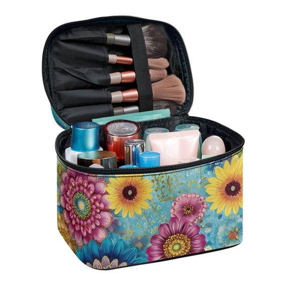 Chririnla Floral Pattern Lightweight Cosmetic Bag, Polyester Makeup Bag Portable Toiletry Bag for Travel Office