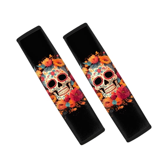 Chririnla Floral Skull Seatbelt Cushion Durable Car Seat Belt Pads Trendy Polyester Compatible with Auto Sedan