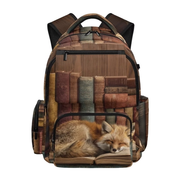 Chririnla Fox Book Print Backpack for Kids Large Capacity Bookbag with Side Pockets 4th Grade Waterproof Backpacks Laptop Daypack Back to School