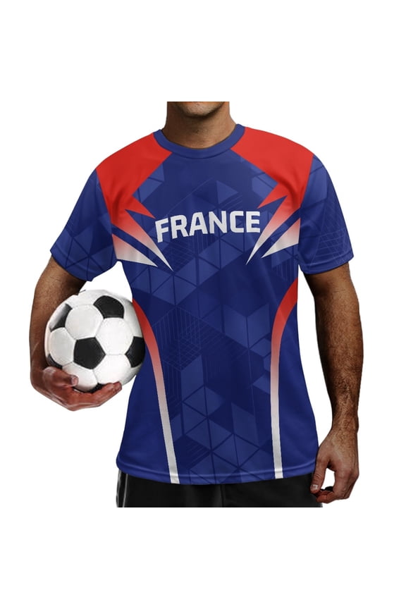 France,Blue Ghana Flag Football Shirt for Men Breathable Sport Jersey Summer Short Sleeve T-Shirt Quick-Dry Soccer Training Shirts for Men Youth S-4XL