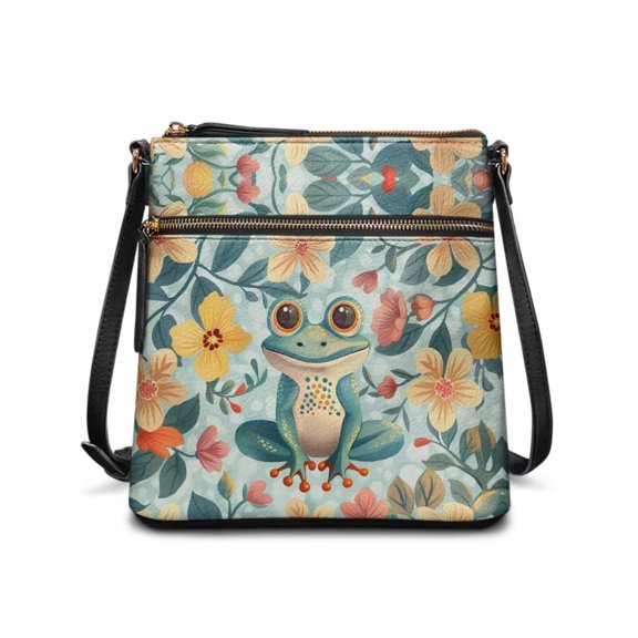 Chririnla Frog Colorful Flower Leather Crossbody Bag for Women Fashion Shoulder Handbag Women's Leather Shoulder Bag Portable Satchel Purses for Work Crossbody Cell Phone Purse