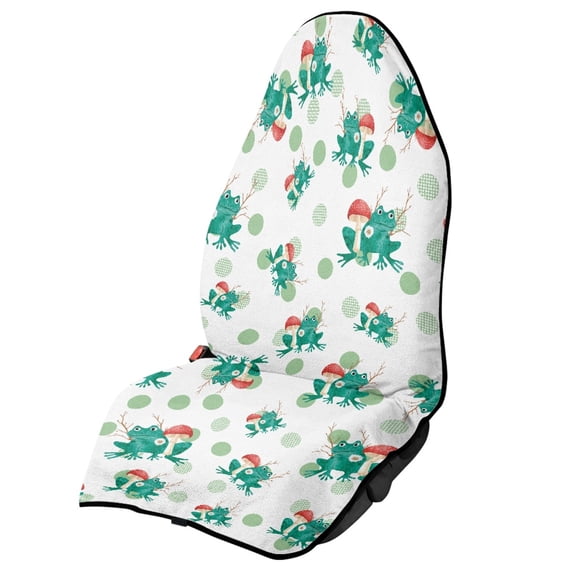 Chririnla Front Seat Cover Machine Washable Microfiber, Compatible with Van Truck Seat, for Cars Trucks SUVs, Green Frog Mushroom