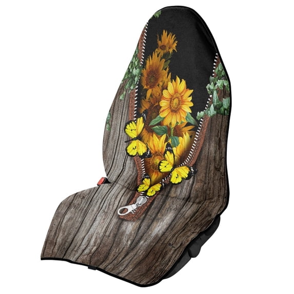 Chririnla Front Seat Towel Cover Microfiber, Non Slip Back, Compatible with Van Truck Seat, for Cars Trucks Vans, Sunflower Butterfly