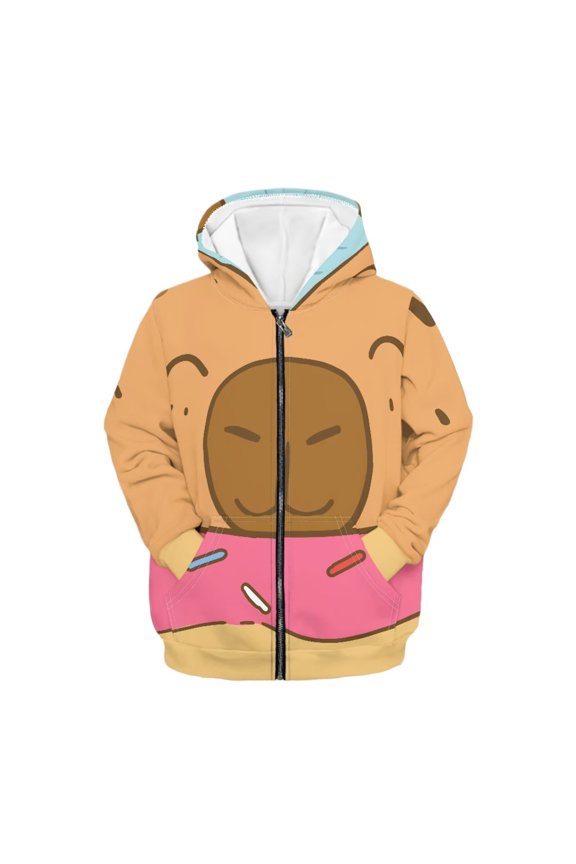 Funny Capybara Head Lightweight Zip Up Hoodie for Boys Girls Long Sleeve with Pockets Comfy Casual Fall Outerwear Size 14-16