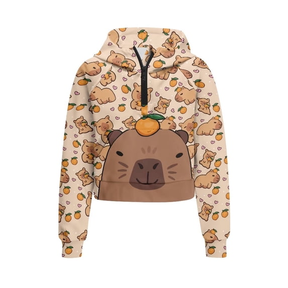 Chririnla Funny Capybara Print Sporty Zip Up Lightweight Sweatshirt with Pocket Youth Girls Casual Pullover Athletic Zip Up Size 9-10 Orange