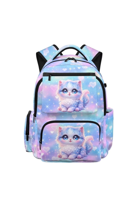 Galaxy Cat Print Large Capacity Bookbag Kids Backpacks 17 Inch Laptop Bags with Adjustable Shoulder Strap Waterproof Backpack with Paddded Straps