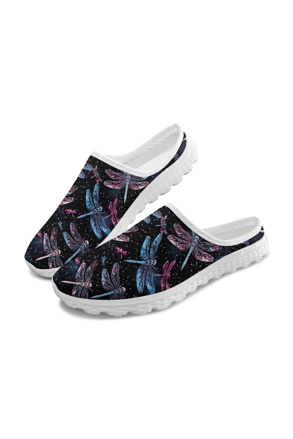 Galaxy Dragonfly Women's Slip On Mules Sneaker Backles Mules Shoes for Women Lady Fashion Sneakers Breathbale Slippers Comfort Lightweight Walking Jogging Travel Footwear