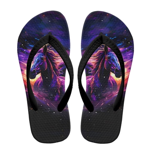 Chririnla Galaxy Horse Print Flip Flops Kids Summer Slide Sanals US 10 Slip on Thong Sandals Anti Slip for Bath Shower Beach