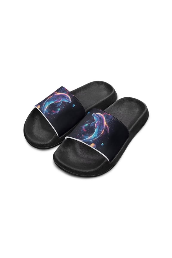 Galaxy Planet Shark Slippers for Girls Kids House Slippers Shower Shoes with Non Slip Sole Slide Sandals Summer Beach Shoes