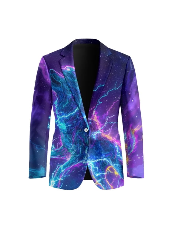 Galaxy Wolf Lighting Men Blazers Lightweight Suit Jacket Open Front Long Sleeves Sport Coat Holiday Party Outfits,S-5XL