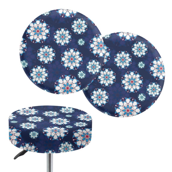 Chririnla Geometric Floral Mandala Pattern Stool Slipcover, Washable Bar Stool Seat Covers Elastic Polyester Round Bar Chair Seat Cover for Kitchen