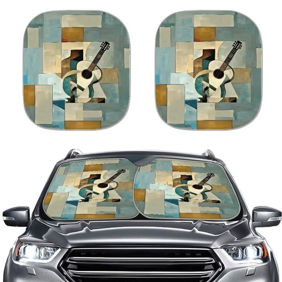 Chririnla Geometric Guitar 2 Pack Car Windshield Sunshade Visor Universal Auto Sun Shade Set Vehicle Interior Accessories Great for Summer Parking