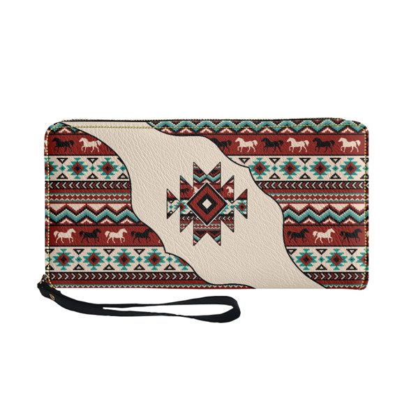 Chririnla Geometric Horse Pattern Coin Bag with Zip Around Waterproof Women's Wallets for Outdoor, PU Leather Long Wallet for Shopping