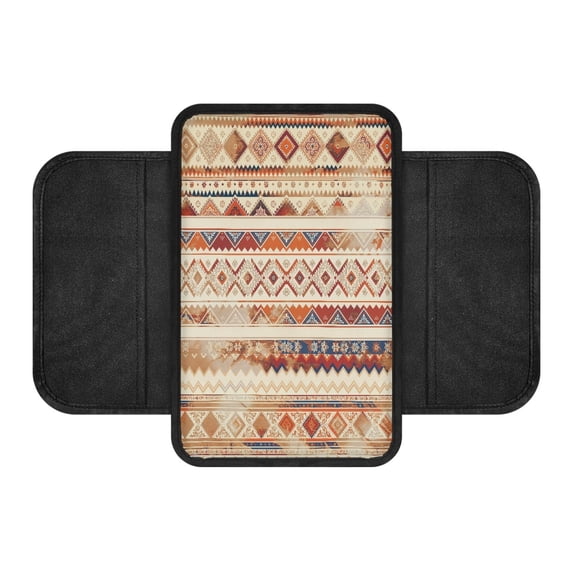 Chririnla Geometric Southwestern Pattern Car Armrest Cover with Side Storage Car Arm Rest Covers for Vehicle Interior, Comfortable Center Console Cushion Pad Sedan