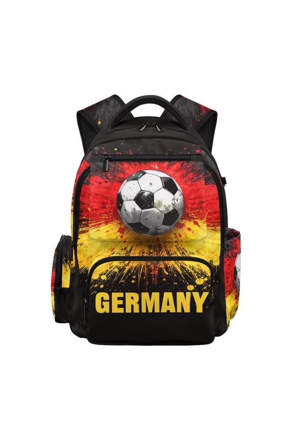 Germany Flag Football Kids School Backpack Boys Elementary School Bookbag Large Capacity Schoolbag with Side Pocket for Camping Outdoor Travel